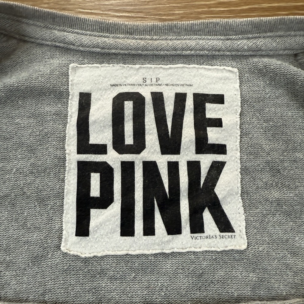Love PINK Women's Gray Cropped Sweatshirt S Heart Logo Raglan Pullover - Picture 2 of 7